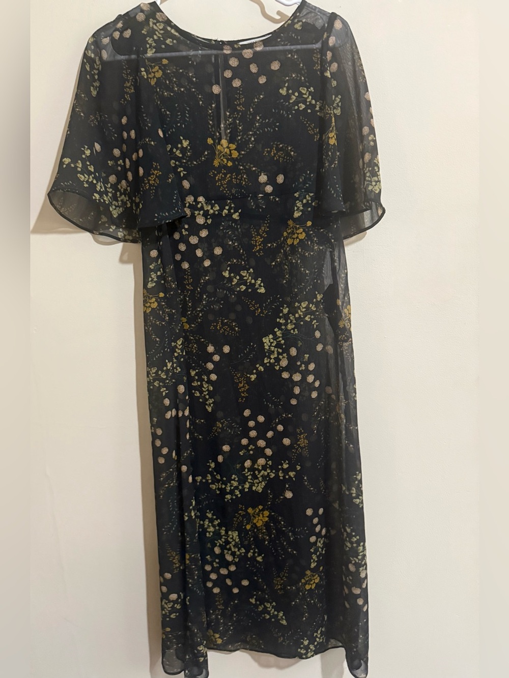 Zara Black Floral Overlay Maxi Dress with Ivory Dots